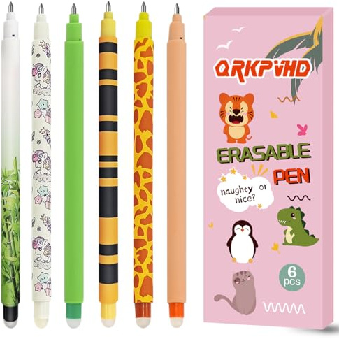QRKPVHD Set mit Tier Gel-Radierstiften - Temperaturempfindlich, Kugel am Ende der Tinte ohne das Blatt zu verbrauchen Spitzendurchmesser 0,7 mm (6 löschbare Stifteboxen)