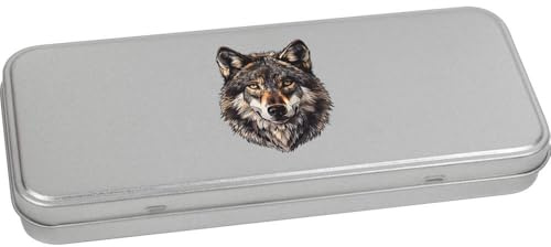 Azeeda 'Wolf Portrait' Metal Hinged Stationery Tin/Storage Box (TT00253804)