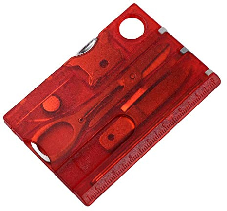 12 en 1 poche carte de crédit portable Multi Tools, Outdoor Survival Camping Equipment, EDC Tool Gear, LED Light Loupe Extérieur (rouge)