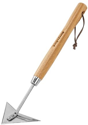 Berry&Bird Triangle Hand Hoe, 15.2'' Winged Weeder Garden Hoes with Short Wood Handle, Stainless Steel Warren Hoe, Garden Weeder Hoe Tool for Quickly Weeding, Edging