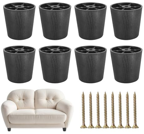 Guegine 8 PCS Furniture Feet, Sofa Feet for Furniture, 1.97inches Round Tapered Plastic Couch Legs Suitable for Cupboard, Sofa, Chair and Bed with 8 PCS Screw-in Screw