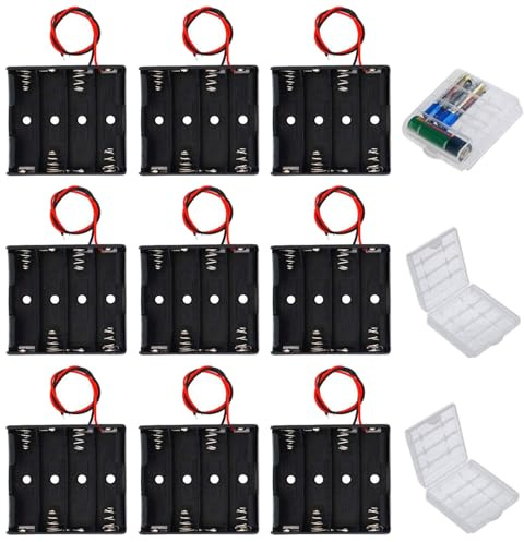 GTIWUNG 9 Pièces 4AA Support de Batterie 4 x 1,5V Battery Holder Box Case, Coupleur Pile AA par 4 Noir, 3 Pièces Boite Rangement Piles AA et AAA Stockage Coffre Transparent