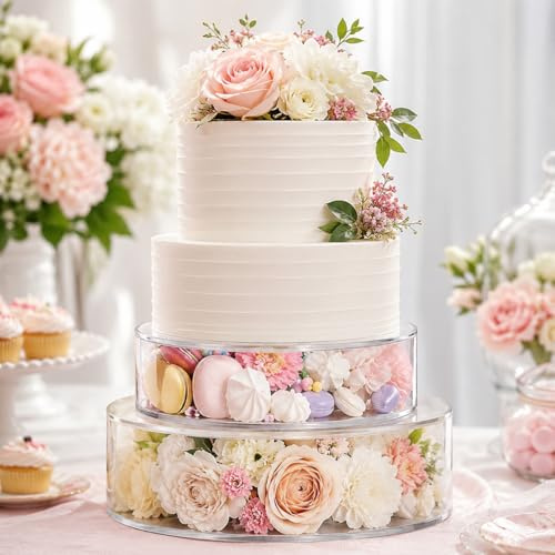 Kinberry Présentoir à gâteaux en acrylique transparent à remplir - 5 cm de haut - Boîtes de présentation empilables - 2 présentoirs ronds pour desserts de mariage et d'anniversaire - 15 + 25 cm