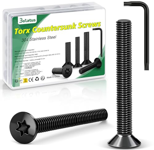 20 Stück M5 x 35 mm Senkkopfschrauben Schwarz, Bolatus 304 Edelstahl Schrauben Torx Senkkopfschrauben mit Torx Schlüssel und Box nach Norm ISO 14581 für Maschinen und Geräte, Außenanlagen, Möbel, Holz
