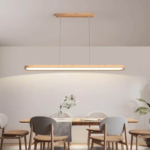 LED Pendelleuchte Holz Hängend Esszimmer Lampe Esstisch Kronleuchter Modern Minimalistisch Dimmbar Hängelampe Fernbedienung Länge Kochinsel Hängeleuchte für Büro Bar Höhenverstellbar Leuchte (60cm)