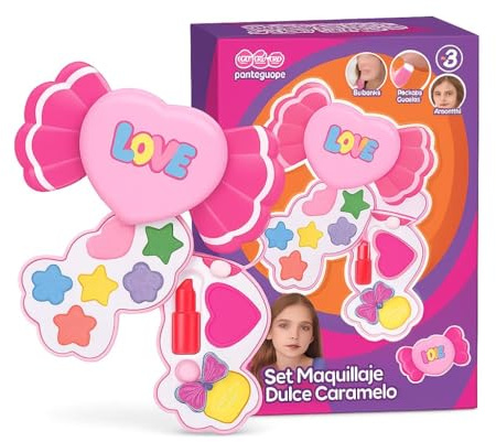 JugaToys - Set de Maquillaje Infantil con Forma de Caramelo de 2 Pisos - Juguete Seguro y no tóxico para niños y niñas a Partir de 3 años - Kit de Belleza con Sombras, labiales y Accesorios