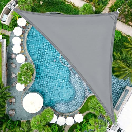 Tenda parasole triangolare grigio chiaro – 41 x 40 x 6 m, baldacchino impermeabile per esterni, protezione UV 98%, bordi curvi tenda per patio, terrazza e cortile soluzioni ombreggianti