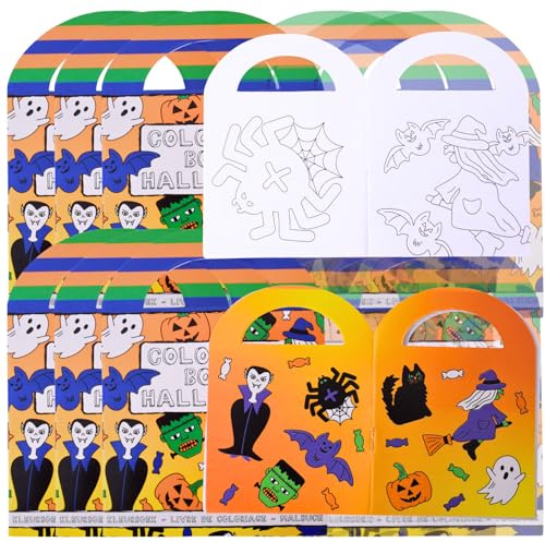 TE-Trend 12 Stück Halloween Mini Malblock Malbuch Kinder Set mit je 15 Sticker als Mitgebsel oder Mitbringsel bestens geeignet.