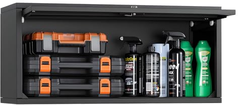 VEVOR Metal Wall Cabinet, 77W x 30.5D x 35.6H cm, Floating Garage Tool Cabinet with Up-Flip Door, 54.5 kg Load per Shelf, Fit for Garage, Basement, Kitchen, Warehouse, Assembly Required