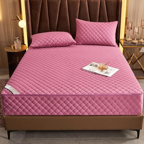 Coprimaterasso Matrimoniale con Cerniera, Copri Proteggi Materasso Imbottito, Impermeabile, Traspirante, Antipolvere, per Letti Singoli, Matrimoniali, King Size(Pink,120x200+20cm)