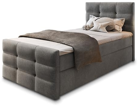 Masseno Boxspringbett Amon 90 90x200 cm Komplett-Set mit Matratze und Topper, Polsterbett mit Zwei Bettkästen -Grau, Cosmic 160