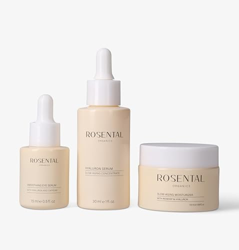 ROSENTAL ORGANICS Slow Aging Set - Anti-Aging Pflege mit Hyaluronsäure & Rosehip Öl – glättendes Serum, Augenpflege & Feuchtigkeitscreme für feine Linien und Falten