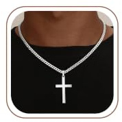 SLOONG Kreuz Kette Silber Herren, 5MM Breit 56CM