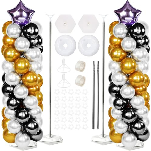 Jonuin Balloon Stand, 2 Sets 38cm to 2m Balloon Column Stand, Extendable Metal Balloon Stands for Floor, Easy Assembly Balloon Stand Kit for Birthday Wedding Baby Shower Graduation Party Decoration