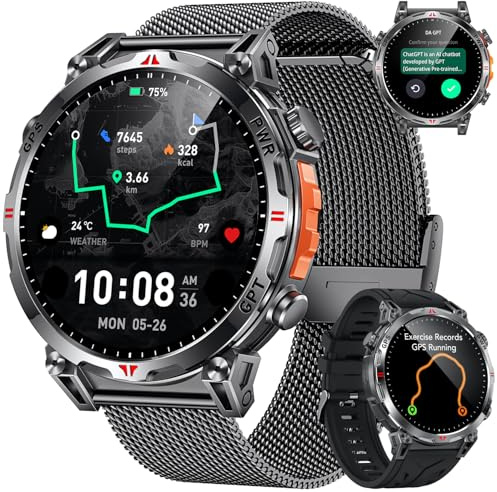 GPS Montre Connectée Homme avec Boussole: Assistant GPT AI 1.70 AMOELD Baromètre Altimètre Cadran AI Appel Bluetooth 650mAh Batterie 120+ Modes Sportifs Cardiofréquencemètre Étanche pour Android iOS