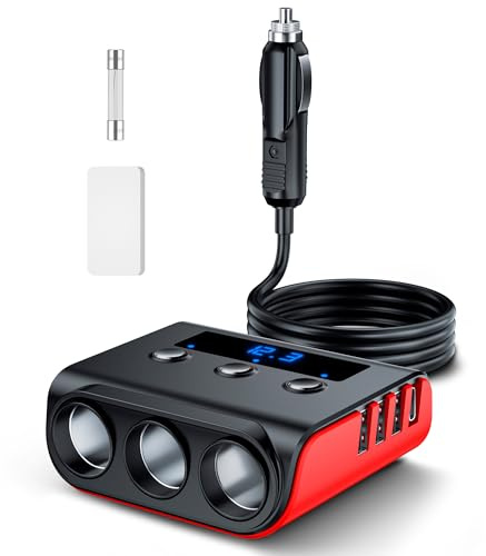 SONRU 180W Zigarettenanzünder Verteiler, 7 in 1 Auto Ladegerät Adapter Kfz, 3 Fach 12V/24V Steckdose mit 45W PD & 3 USB, Autoladegerät Zigarettenanzünder Stecker für iPhone 17/iPad/Dashcam/GPS