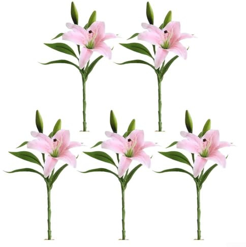 Fleurs de lys artificielles réalistes en polyuréthane pour bouquets de mariage, décoration d'intérieur, centres de table, fleurs réalistes et structure de tige (poudre peu profonde)