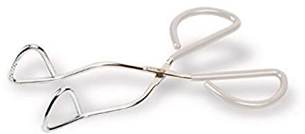 Better Houseware 10 Angled Tongs, Silver with White Handle