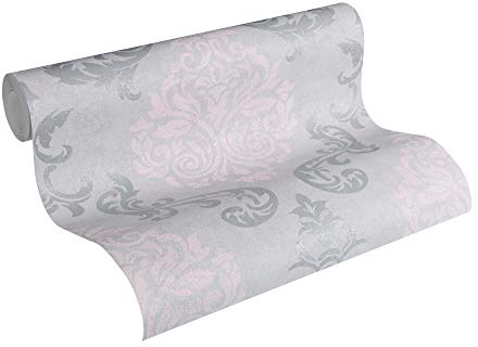 A.S. Création Memory 3 Vliestapete mit Ornamenten 0,53 x 10,05 m – Rosa, Grau, Silber – elegante Barocktapete Made in Germany – 953726