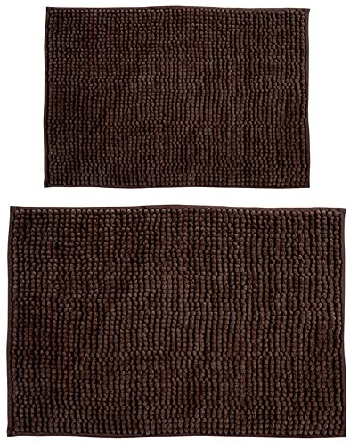 MSV Chenille Badvorleger Langflor Badvorleger Set 2 teilig 40x60 cm + 60x90 cm Braun