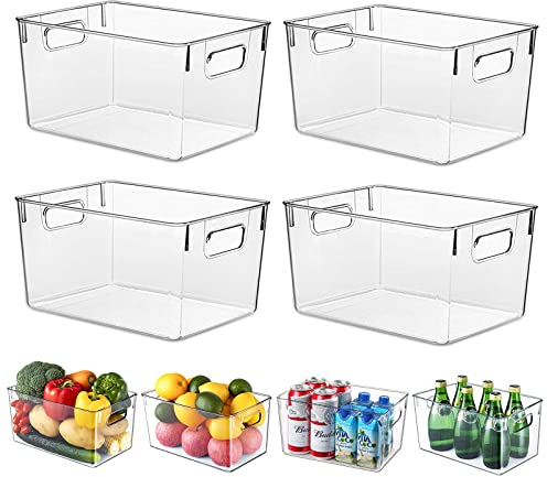 HPYLIF·H Organizador de Nevera Transparente - Juego de 4, Organizador de Despensa, Cajas de Almacenaje de Refrigerador para la Cocina, despensa, armarios, encimeras - sin BPA 29 x 20 x 15.5 cm
