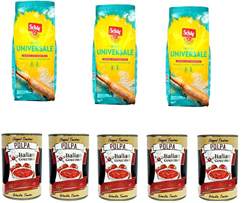 3 x SchärMix it Universal Miscela di farine sin gluten de 1 kg + e Italian Gourmet Polpa di pomodoro, pasta de tomate finamente picada, 5 x 400 g