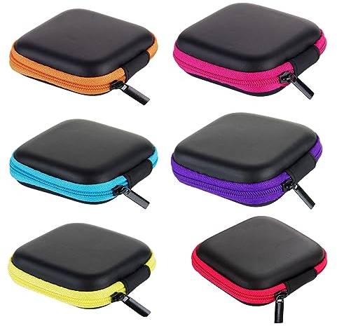 LMOGWL 6-piece portable headphone case, mini EVA small bag hard cover with zipper and internal mesh, used for headphones/Bluetooth headphones/USB drive/small items/charging cable/key headphone bag