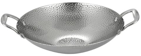 Wok Pequeño De Acero Inoxidable Mini Wok De Doble Mango De 9 Inch Wok De Fondo Redondo Antiadherente Wok De Inducción Grueso Para Saltear Sopas Y Pastas
