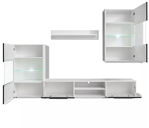 Homgoday Mueble de Salon Moderno, Modulos de Comedor Juego de Muebles de salón 5 Piezas con iluminación LED Negro