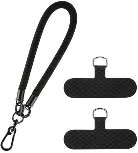 Amabro Dragonne de poignet, lanière de téléphone anti-perte avec 2 patchs ultra fins pour porte-clés, appareil photo, accessoires de téléphone, noir, Medium