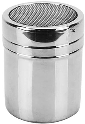 Stainless Steel Powder Sugar Shaker Duster with Lid, Stainless Steel Fine Mesh Cinnamon Shaker Shaker Powder Cans for Baking Soda Cocoa Cornstarch Coffee Flour (Small)