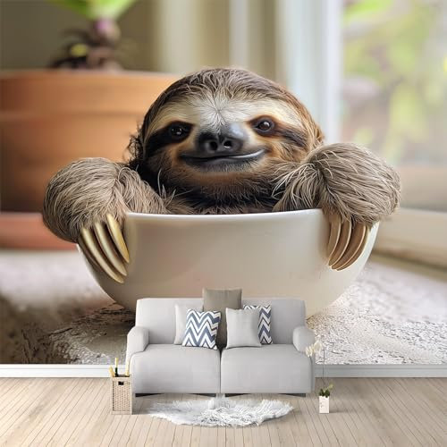 Vlies Fototapete 3D Effekt Faultier Mit Tiermotiv Vliestapete - Wandtapete Für Wohnzimmer Schlafzimmer Büro Flur Tapete Kinderzimmer Jungen Mädchen Wandtapete 200 x 140 cm