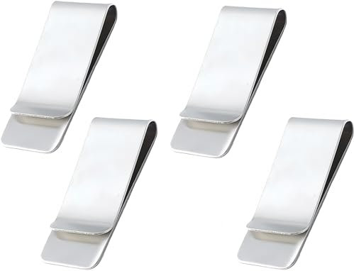 Zhenghebuy 4 Stück Geldklammer,Geldscheinklammer,Schlanke Metall Geldklammern,Edelstahl Geldclip,Tragbare Geldklammer für Banknote,Visitenkarte,Kreditkarte(Silber)