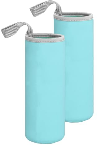 sourcing map 2 fundas de neopreno para botella de agua, 18.5 onzas, bolsa de transporte plegable para botellas de vidrio de agua con asa, color azul claro
