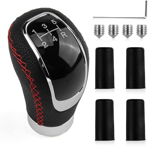 JRILUO Pomello Cambio Auto Universale, Autoricambi Tuning in Pelle 5 Marce Universale Pomelli Leva Cambio per Manuale Automatico Automobile con Cambio Manuale（8/10/12 mm）