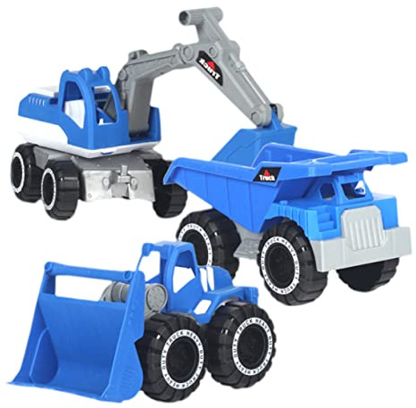 WOONEKY 3 Stück Baufahrzeug Strand für Sandkasten Auto LKWs Maschinenbau Spielzeugwerkzeuge Simulationstechnische Fahrzeuge Bagger-LKW Spielzeugfahrzeuge Blau