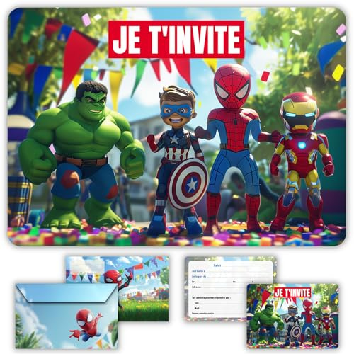 Glowiibo Fun4kid 12 x Cartes Invitation Anniversaire avec Enveloppes Assorties - Idéal Enfant Garçon Ado - Cartons Préremplis en Français pour Fête ou Goûter d'Anniversaire