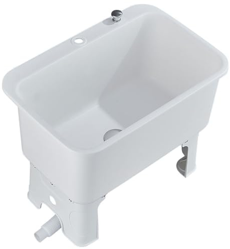 Fregadero con lavabo de servicio de fregona independiente de 23.5 x 15.5 pulgadas, color gris para lavandería, fregadero inclinado con cubo de fregona y solut de limpieza versátil