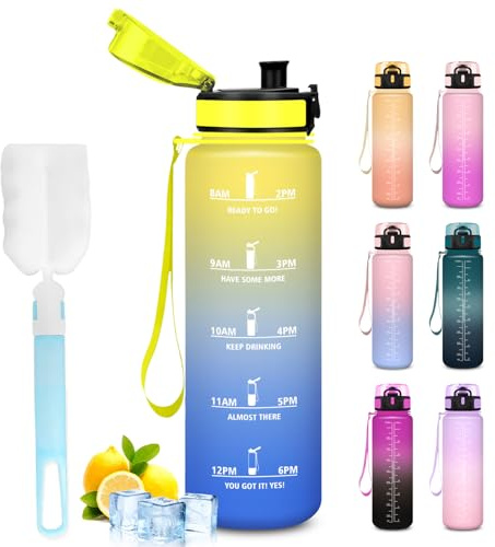 Mujigaga Borraccia 1 litro, Borraccia Palestra, Senza Perdite, Borraccie Motivazionale, con Scovolino in Spugna, Borraccie Sportiva, Con Slogan Motivazionale, Borracce per Fitness, Viaggio, Campeggio