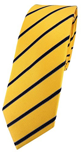 TigerTie schmale Seidenkrawatte gelb blau dunkelblau gestreift - Krawatte Tie 100% Seide