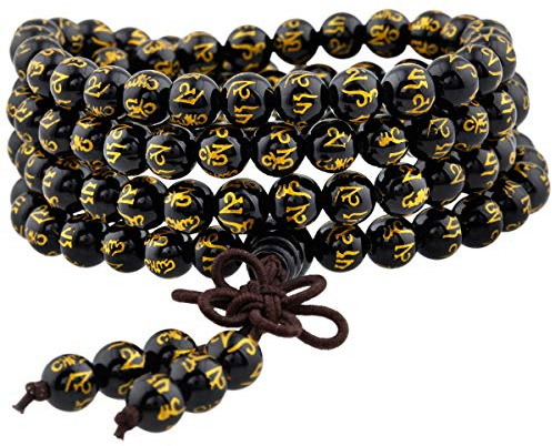 KYEYGWO 108 Mala Gebet Kette Perlen Armband 6mm Damen Herren | Unisex Wickelarmbänder Tibetisch-buddhistischen Heilstein Stretch Halskette für Meditation