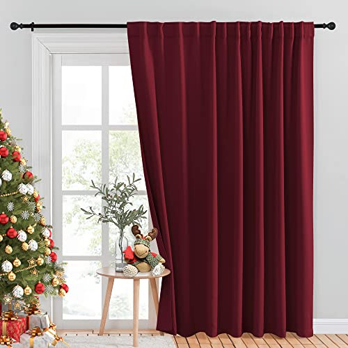 NICETOWN Christmas Room Divider Curtain, Patio Door Curtain, Blackout Blinds for Sliding Glass Door, Outside Curtain Wide Width Drape for Living Room (Burgundy Red, 100 Wide x 84 Long, 1 Piece)