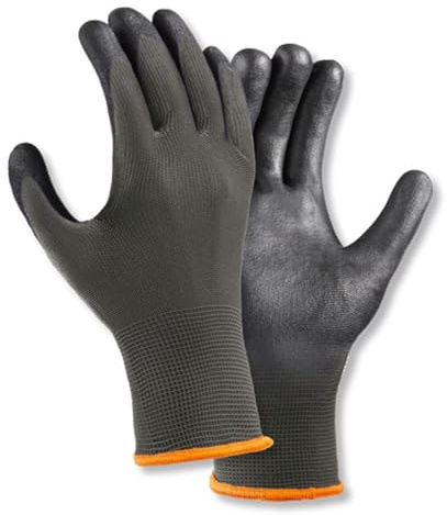 texxor 12 Stück Polyester-Strickhandschuhe 2406, PU beschichtet, Packung, grau, 11/XXL