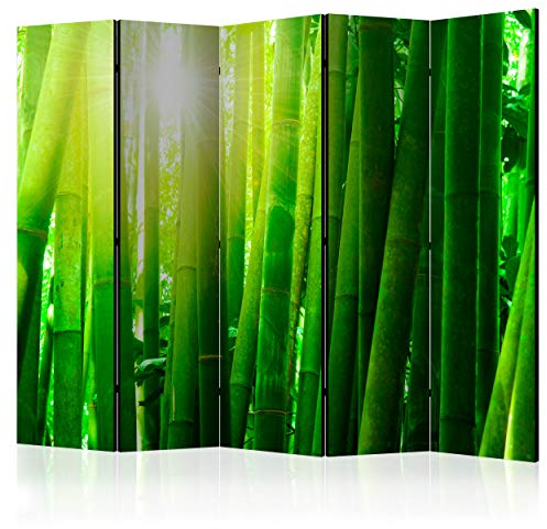 decomonkey Paravent Raumteiler Innen Natur 225x172 cm 5 Teilig Beidseitig Room Divider Wall Raumteiler Stehend Trennwand Sichtschutz Spanische Wand Sichtschutzwand Wohnzimmer Holz Bambus Pflanzen