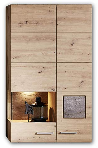 Stella Trading SPIDER PLUS Hängevitrine in Artisan-Eiche Optik, Caspio - Moderne Glasvitrine mit gemütlicher LED Beleuchtung, 80 x 136 x 37 cm (B/H/T)