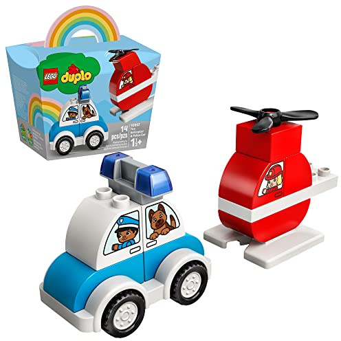 LEGO DUPLO Min första brandhelikopter och polisbil 10957 räddningsfordon; polisbil och helikopter lärande leksak, ny 2021 (14 delar)