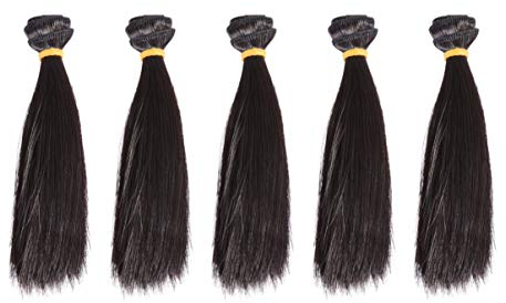 5 Stück Puppen, Basteln, Perücke, Synthetik, gerades Haar, lang, Puppe, Zug, zum Basteln, Handwerk, Haarverlängerungen (schwarz)