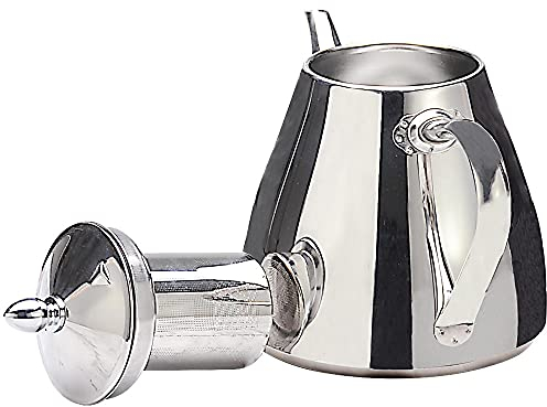 SANQIAHOME 1,5 litros Tetera de acero inoxidable con Filtro para infusiones extraíble,Cafetera, De Plata
