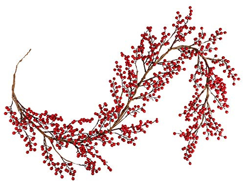 Falflor Red Berry Garland 6FT Long Flexible Artificial Burgundy Red Pip Berry Christmas Garland for Table Fireplace Stairs