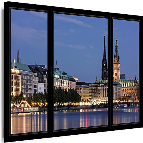 Myartstyle - Bilder Fensterblick Städte Hamburg 70 x 50 cm LeinWandBilder Xxl - 1 Teilige WandBilder Art 3D Modern Kunstdrucke KM-aB-1043-32